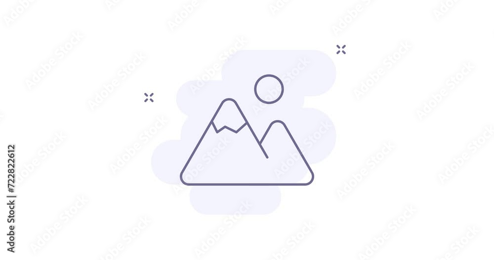 Poster mountains 2d animated outline icon. mountains line icon 4k video motion design graphics for web, mob