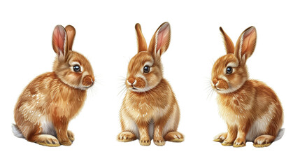 set of rabbits on transparent background, generative AI.