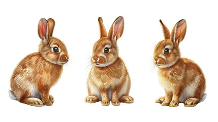 Obraz premium set of rabbits on transparent background, generative AI.