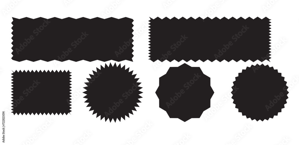 Poster zig zag edge rectangle shape collection. jagged rectangular elements set. black graphic design eleme