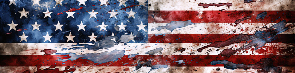 American USA flag in the old vintage grunge style. Patriotic symbol of American independence with stripes and stars