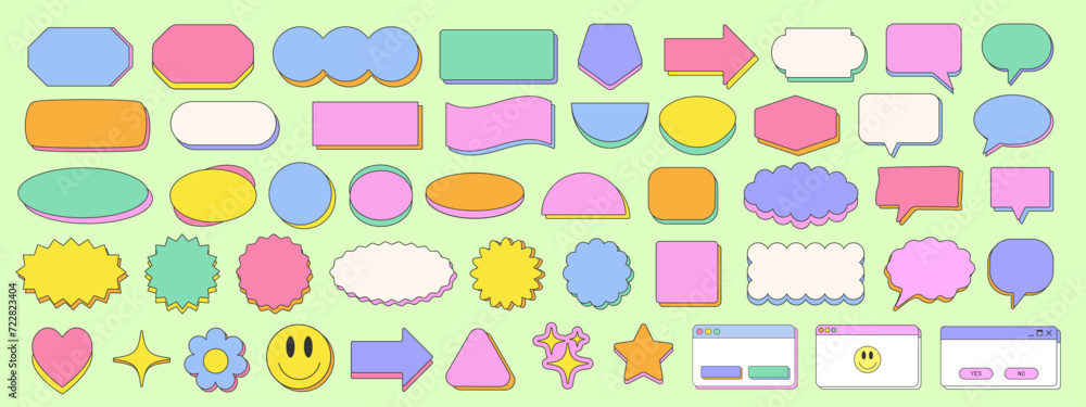 Aufkleber cool y2k sticker geometric shapes. vector pop art elements. trendy vaporwave graphics. groovy patche