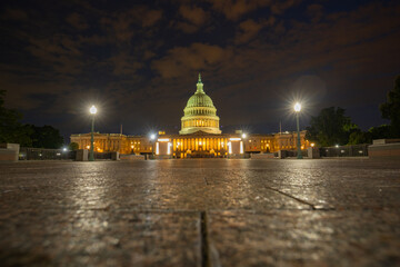 Capitol building at night. U.S. Capitol historical photos. Capitol Hill monuments in Washington D.C.