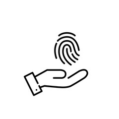 Hand holding a fingerprint. Biometric recognition technology. Pixel perfect, editable stroke icon