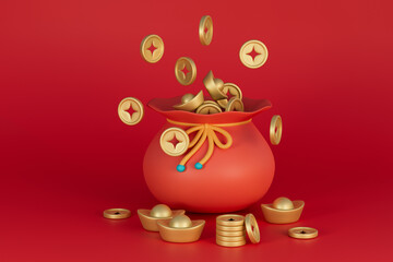3D rendering money bag gold coin illustration