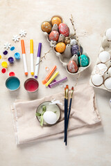 DIY Easter egg painting. Holidays and creativity. Tradition concept