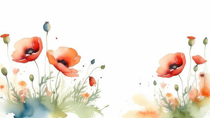 Obraz na płótnie Canvas red watercolor poppies on a white background