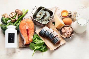 Foods rich in natural vitamin D as fish, eggs, cheese, milk, butter, mushrooms, sardines.