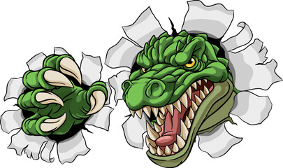 A crocodile, dinosaur or alligator lizard mean angry cartoon sports mascot © Christos Georghiou