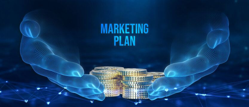 Planning marketing strategy. Marketing automation of business and industrial process. 3d illustration