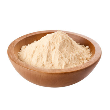 pile of finely dry organic fresh raw amaranth flour powder in wooden bowl png isolated on white background. bright colored of herbal, spice or seasoning recipes clipping path. selective focus
