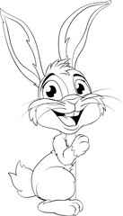 The Easter bunny or other fun rabbit cartoon character peeking around sign illustration