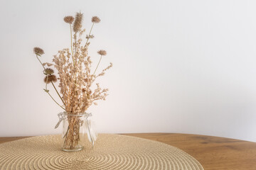 Dried Wildflowers in glass Vase, Home Interior Decor