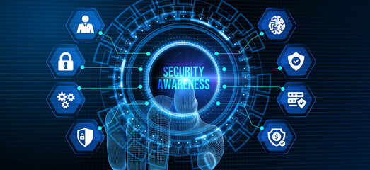 Inscription Security Awareness. Information Security Skills Management Service. 3d illustration