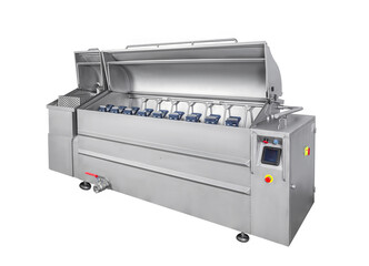 industrial meat processing equipment, scalding and removing bristles from pork carcasses, isolated