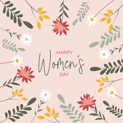 Greeting cards for international women's day with calligraphic hand written phrase. Women with flowers. Eight march. Hand drawn flat vector illustration