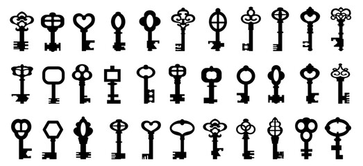 Big set of isolated graphical retro keys. Vector illustration