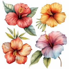 set of flower water color on white background for remove background 3 generative ai