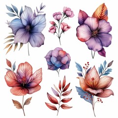 set of flower water color on white background for remove background 1 generative ai - obrazy, fototapety, plakaty
