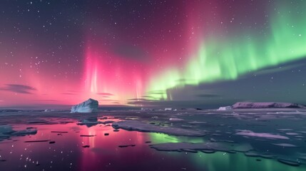 Northern Lights Aurora Borealis Over Icebergs