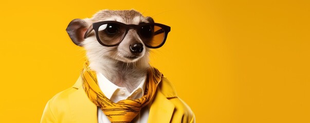 animal dressed as a doctor on yellow background - obrazy, fototapety, plakaty