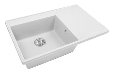 white stone kitchen sink isolated