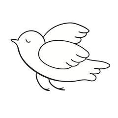 Doodle of cute flying bird isolated on white background. Hand drawn vector illustration of cartoon animal.