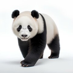 Panda walking on white background, AI generation