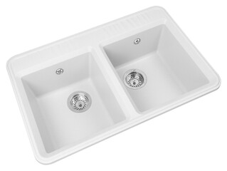 white stone kitchen sink two bowls isolated
