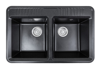 black stone kitchen sink two bowls isolated