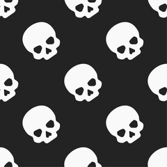 White skulls on black background. Vector seamless pattern. Best for textile, print, wrapping paper, package and decoration.