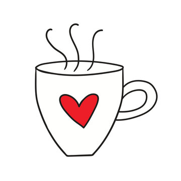 Happy Valentine's Day. hand drawn cup with heart Vector clipart.