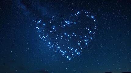 A heart-shaped constellation set against a starry night sky, leaving a clear central area for Valentine's messages. 