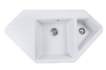 white stone kitchen sink two bowls isolated