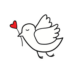 Happy Valentine's Day. Illustration of a bird with a heart in its beak.