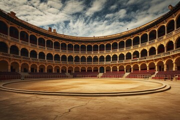 Empty round bullfight arena in Spain. Spanish bullring for traditional performance of bullfight, Generative AI 