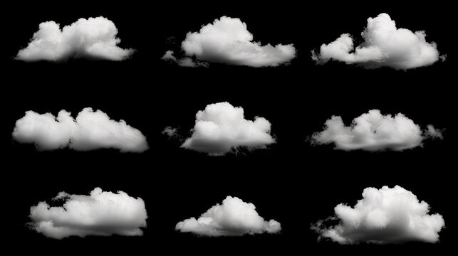 set of   white cloud on black background