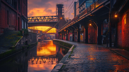 Uk England Manchester canal and bridges - obrazy, fototapety, plakaty