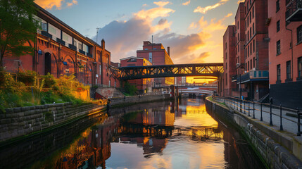 Uk England Manchester canal and bridges - obrazy, fototapety, plakaty