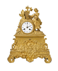 Vintage antique golden clock. Transparent PNG