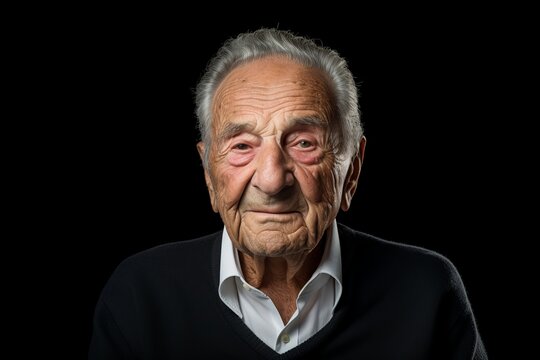Portrait of an old man on a black background. Isolated.
