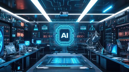 AI, Artificial Intelligence concept, High Tech Lab, futuristic and technological innovation background