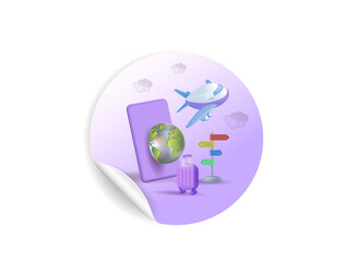 The concept of tourism, vacation planning, ticket booking
and passenger service. 3d vector illustration. Stickers, banners