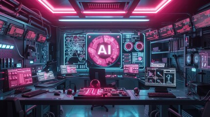 Fototapeta na wymiar AI, Artificial Intelligence concept, High Tech Lab, futuristic and technological innovation background
