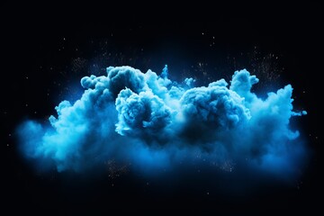 Dynamic blue explosion and dust cloud on black background - vector illustration