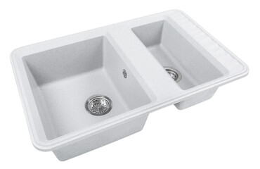 white stone kitchen sink two bowls isolated