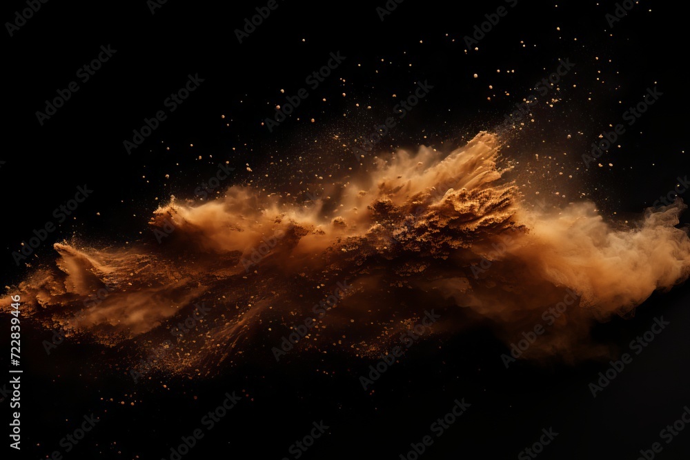 Poster brown dust patch on a dark background, abstract texture and pattern