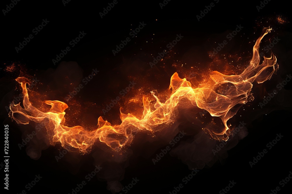 Poster sparks and embers flying up in the dark sky, creating a dazzling light effect on a black background