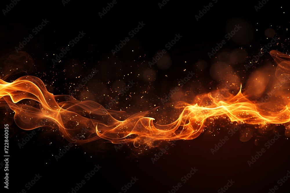 Poster sparks and embers flying up in the dark sky, creating a dazzling light effect on a black background