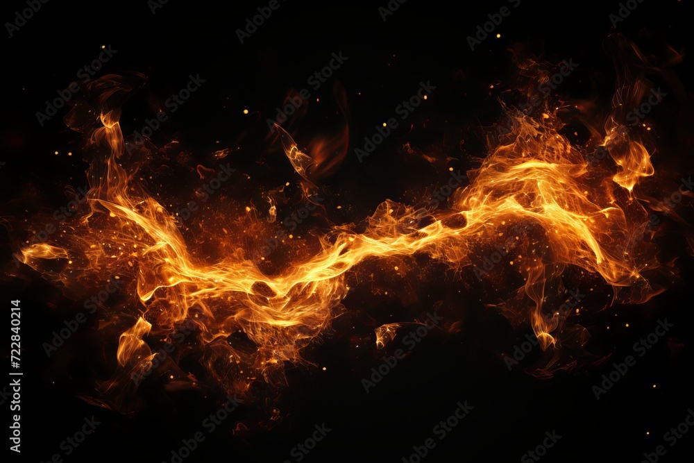 Poster flaming tongue and sparks on black background - a dramatic and fiery image for creative projects
